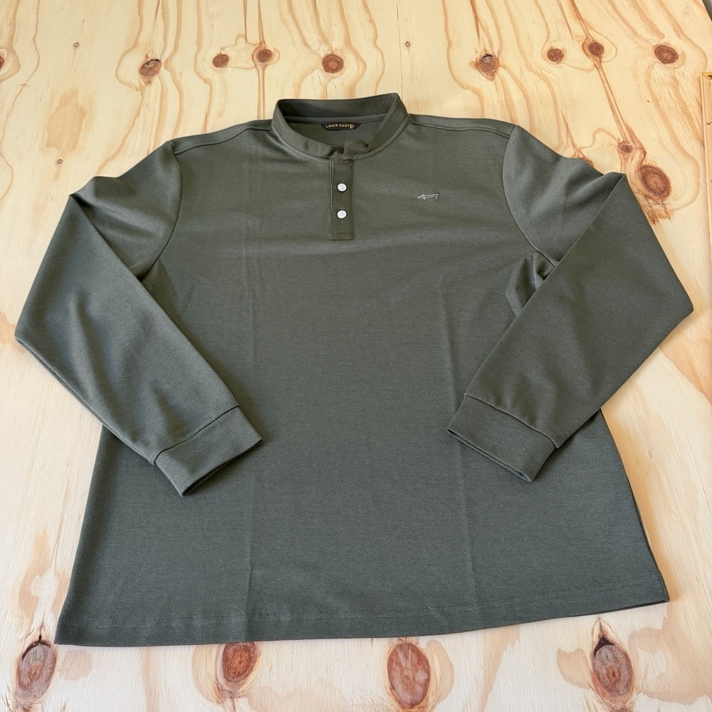 Louis Castel Men's Long Sleeve Golf Polo Shirt Olive Green Mock Neck Size 110 L